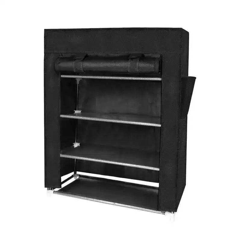 4 Tier Shoe Rack with Side Pocket Holds 24 Shoes Black