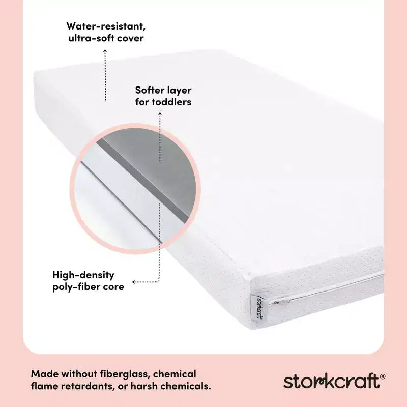 6" Water-Resistant Grow-with-Me Dual-Sided Baby Crib and Toddler Bed Mattress: Firm Feel, Removable Mesh Cover, Fiber Fill
