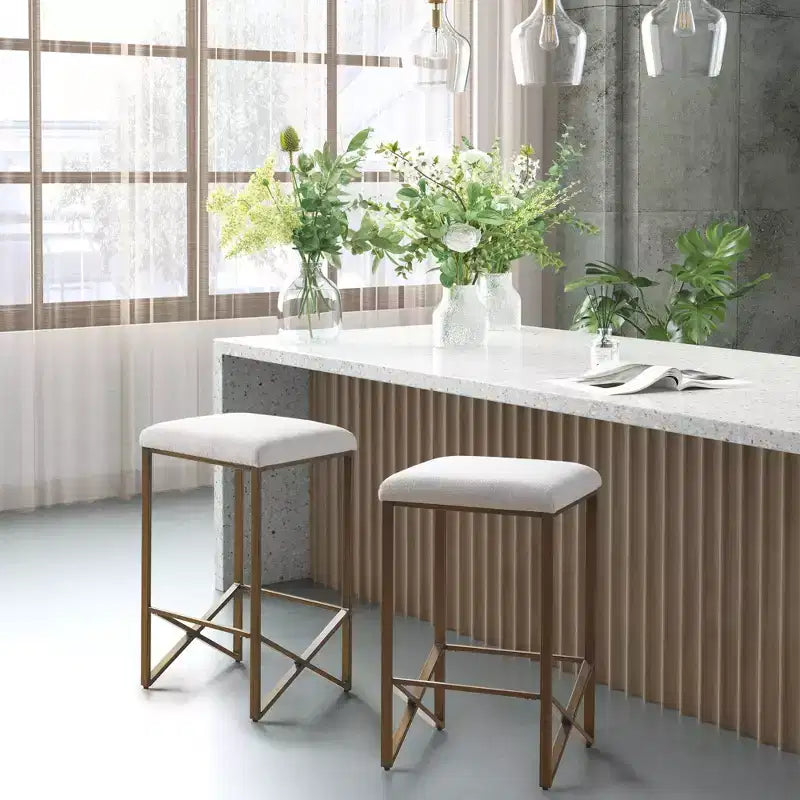 26" Backless Upholstered Counter Height Barstool: Bronze Finish, Padded Seat