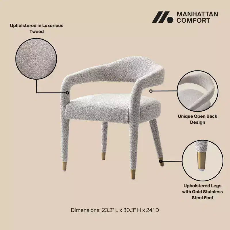 Modern Tweed Upholstered Dining Armchair