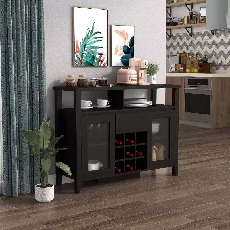 Transitional 9 Bottle Storage Buffet Server Espresso