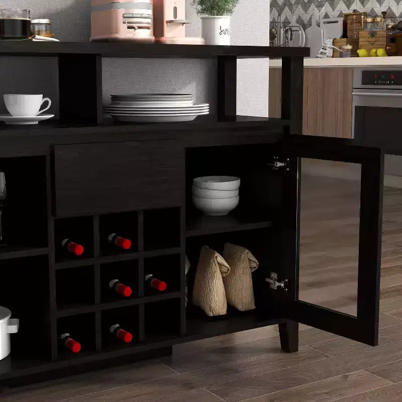 Transitional 9 Bottle Storage Buffet Server Espresso
