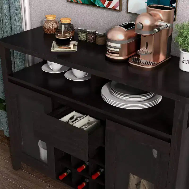 Transitional 9 Bottle Storage Buffet Server Espresso