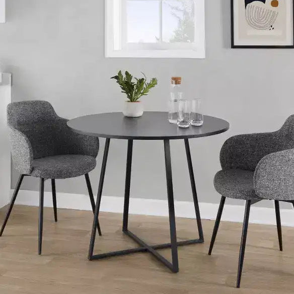 Round MDF Dining Table Black Metal/Black