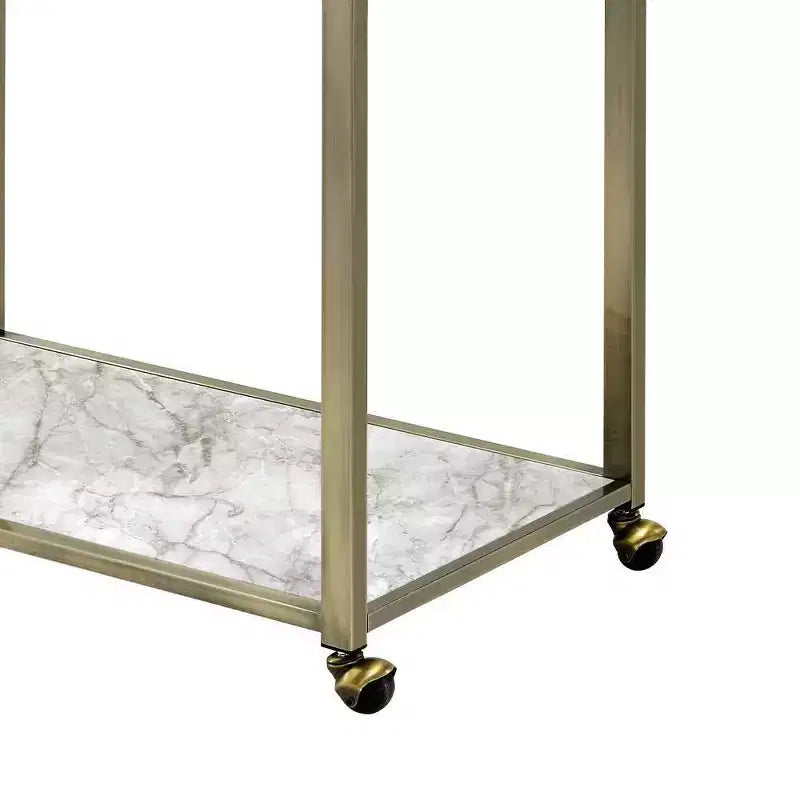 Faux Marble Top Bar Serving Cart Clear Glass/Wire Brass Finish