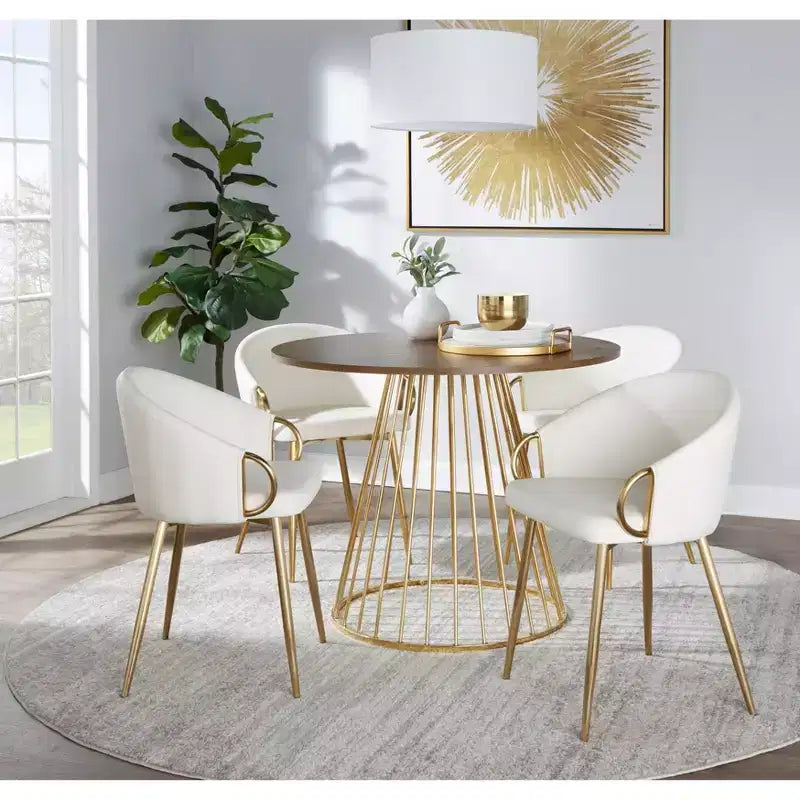 Round Wood Dining Table Gold/Walnut