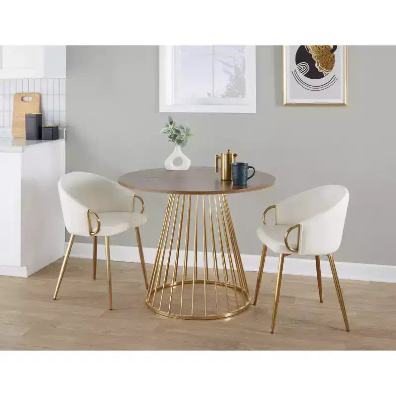 Round Wood Dining Table Gold/Walnut