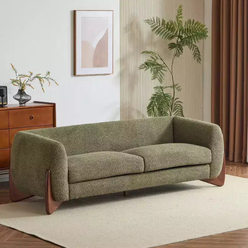 82.75" Boucle Fabric 3 Seater Sofa Olive Green