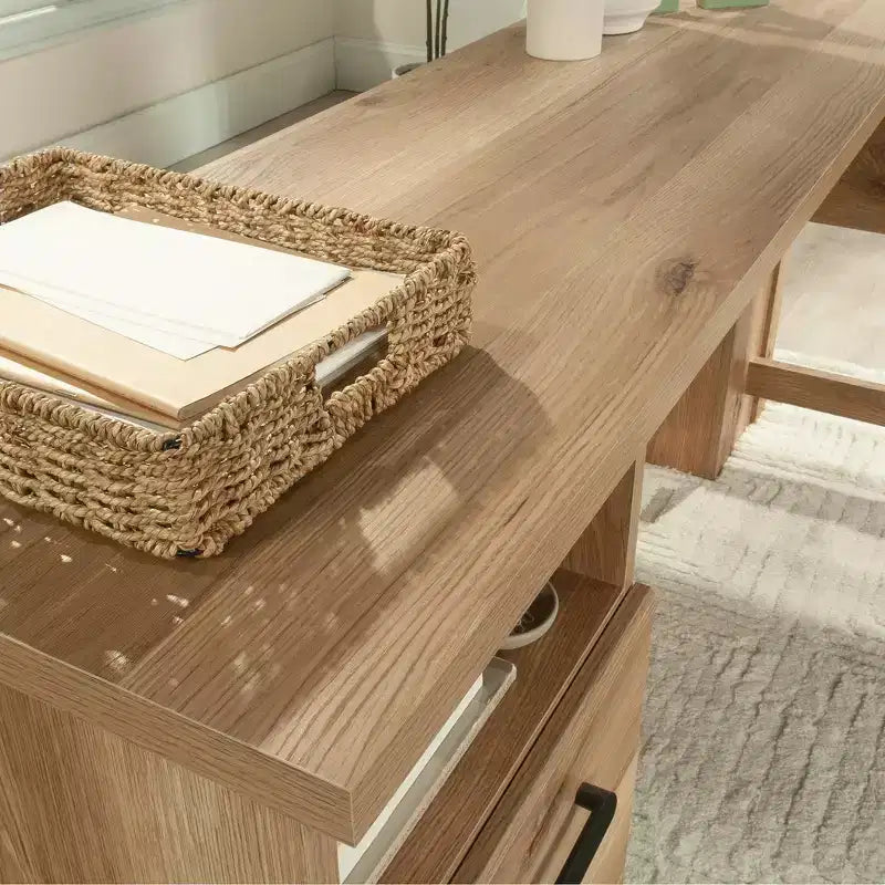 L-Shaped Desk with File Drawer Timber Oak