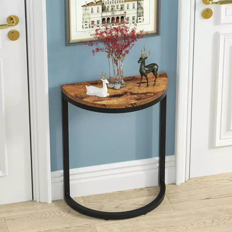 Slim C Shaped End Table for Sofa Brown/Black
