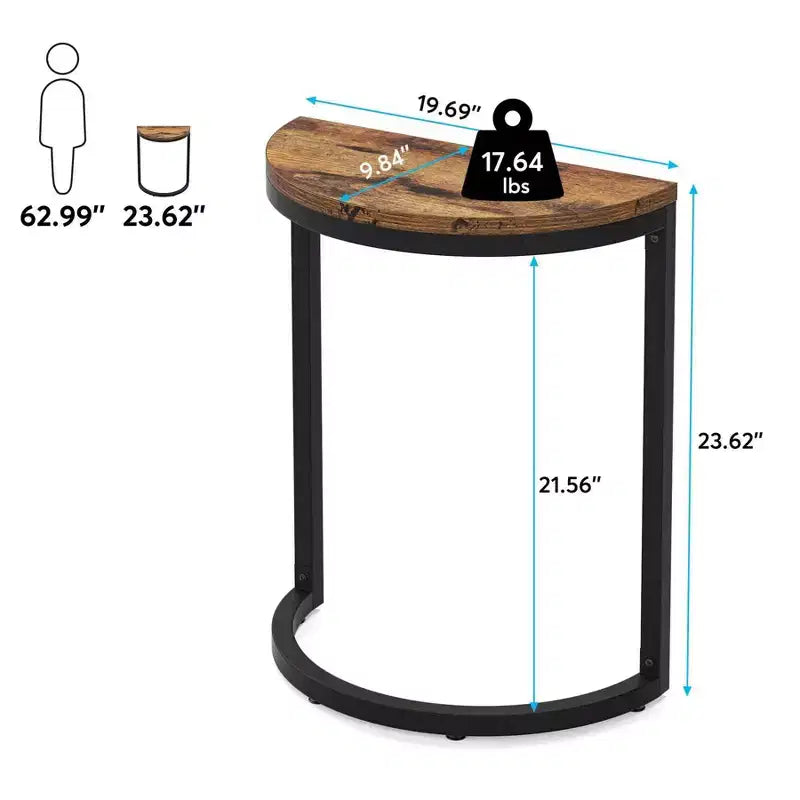 Slim C Shaped End Table for Sofa Brown/Black