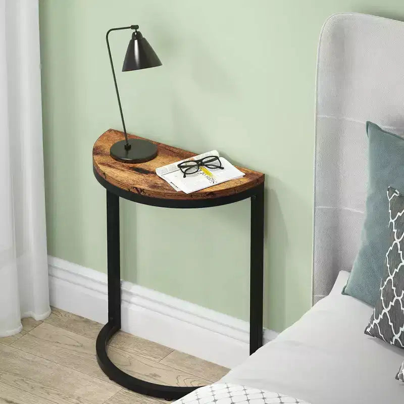 Slim C Shaped End Table for Sofa Brown/Black
