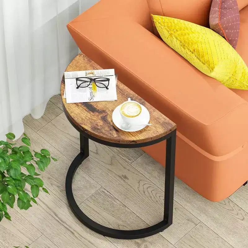 Slim C Shaped End Table for Sofa Brown/Black