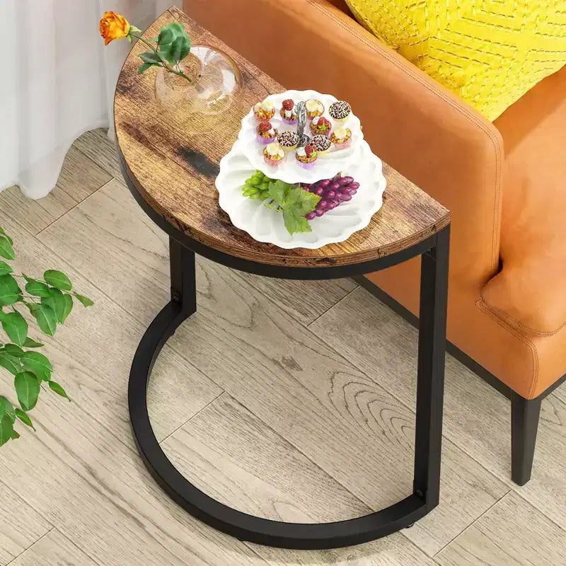 Slim C Shaped End Table for Sofa Brown/Black