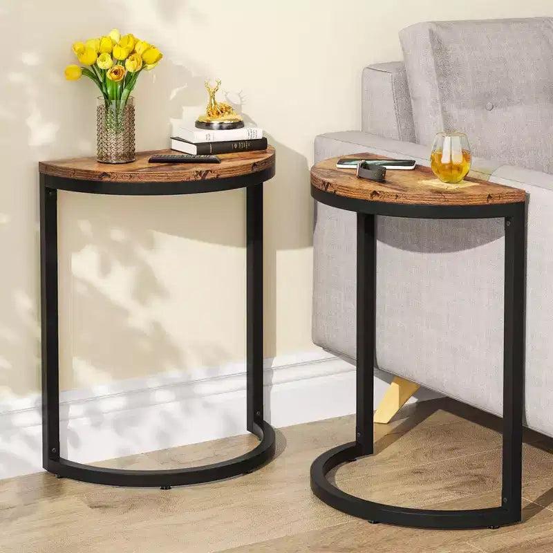 Slim C Shaped End Table for Sofa Brown/Black