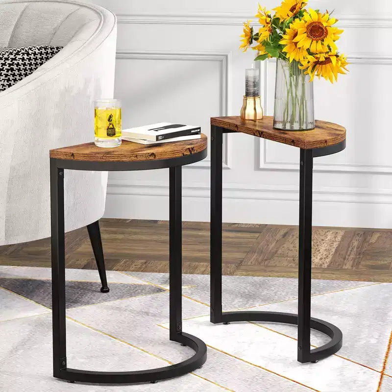 Slim C Shaped End Table for Sofa Brown/Black
