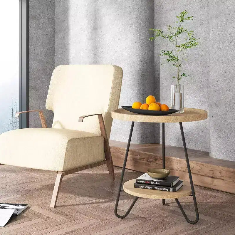 2 Tier Round End Table Rustic Brown