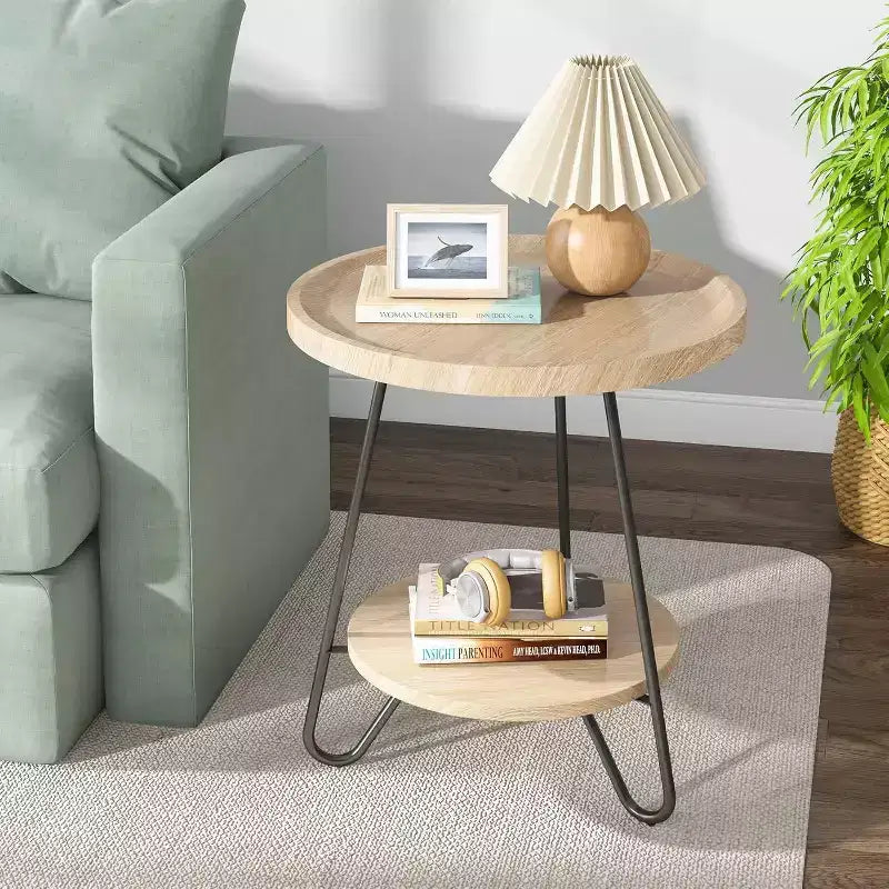 2 Tier Round End Table Rustic Brown