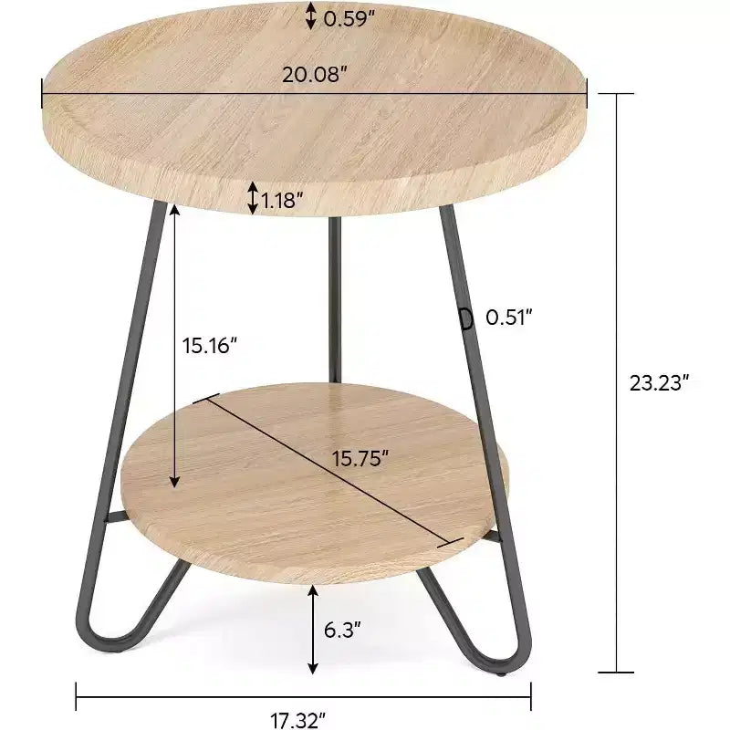 2 Tier Round End Table Rustic Brown