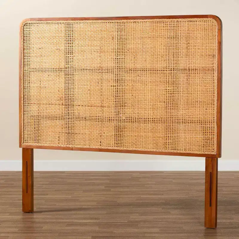 Queen Size Rattan and Mahogany Wood Headboard Light Honey/Red Teak