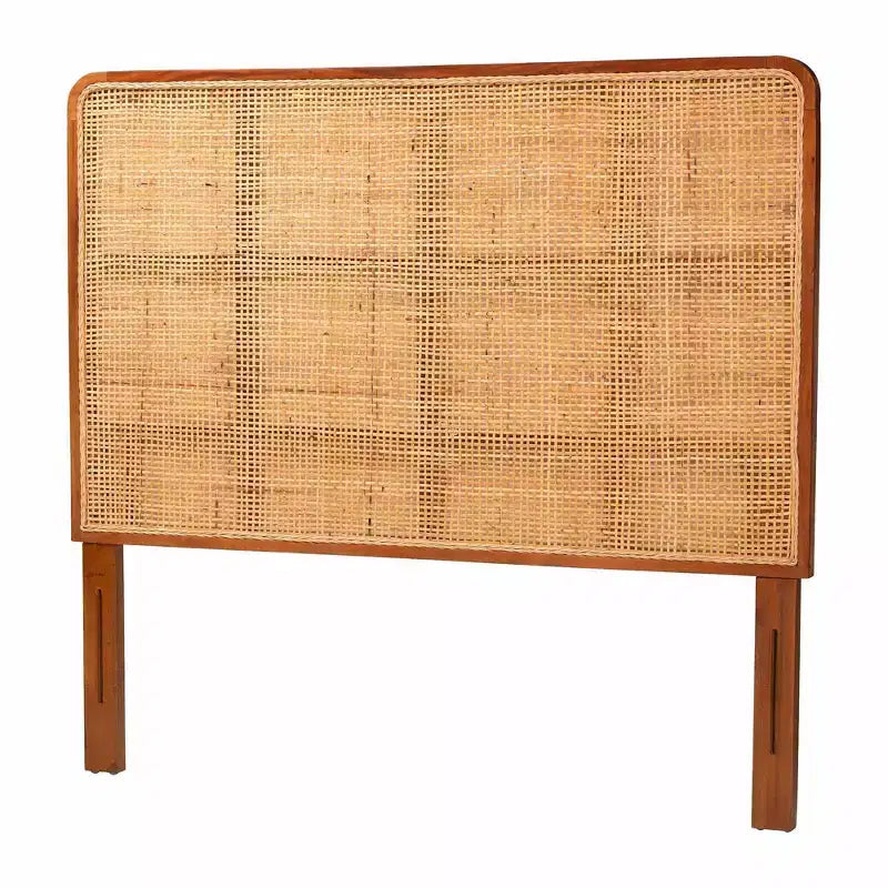 Queen Size Rattan and Mahogany Wood Headboard Light Honey/Red Teak