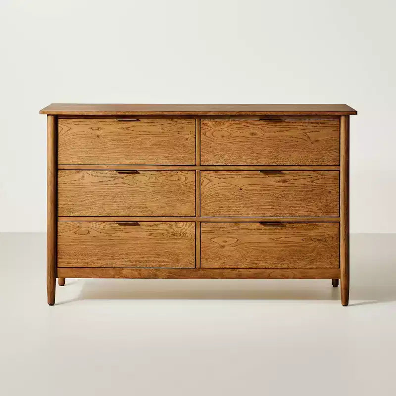 Contemporary Wooden 6 Drawer Horizontal Dresser Aged Oak