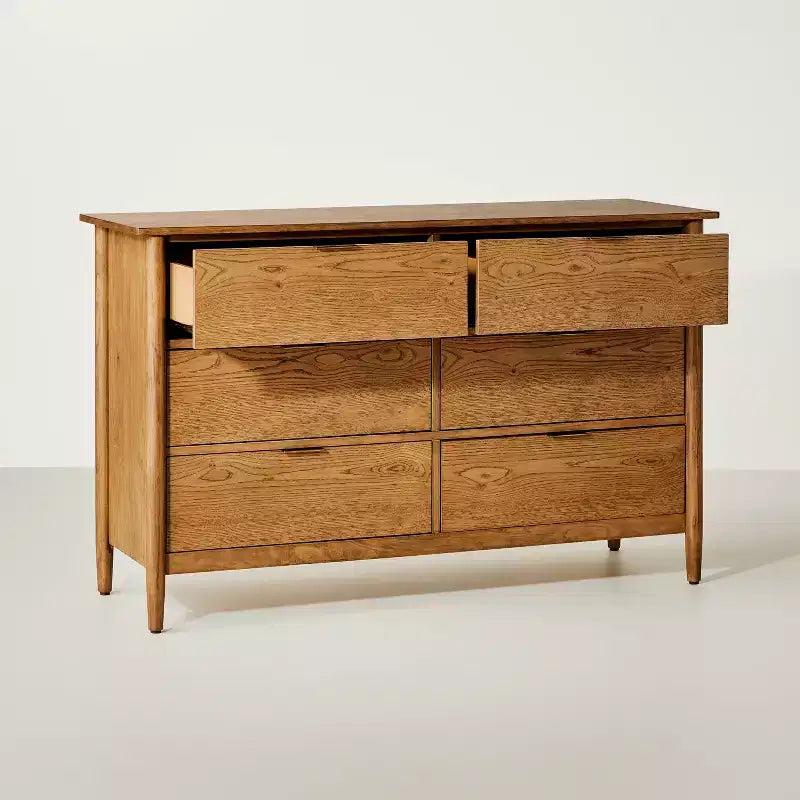 Contemporary Wooden 6 Drawer Horizontal Dresser Aged Oak