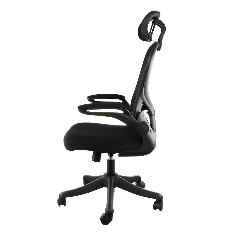 High Back Adjustable Mesh and Fabric Office Chair in Black and Gray with Adjustable Head Rest