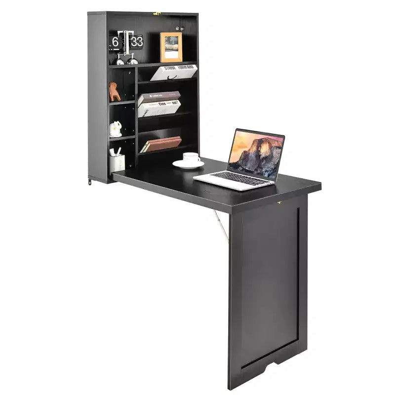 Wall Mounted Computer Convertible Desk Floating Desk with Storage Bookcases