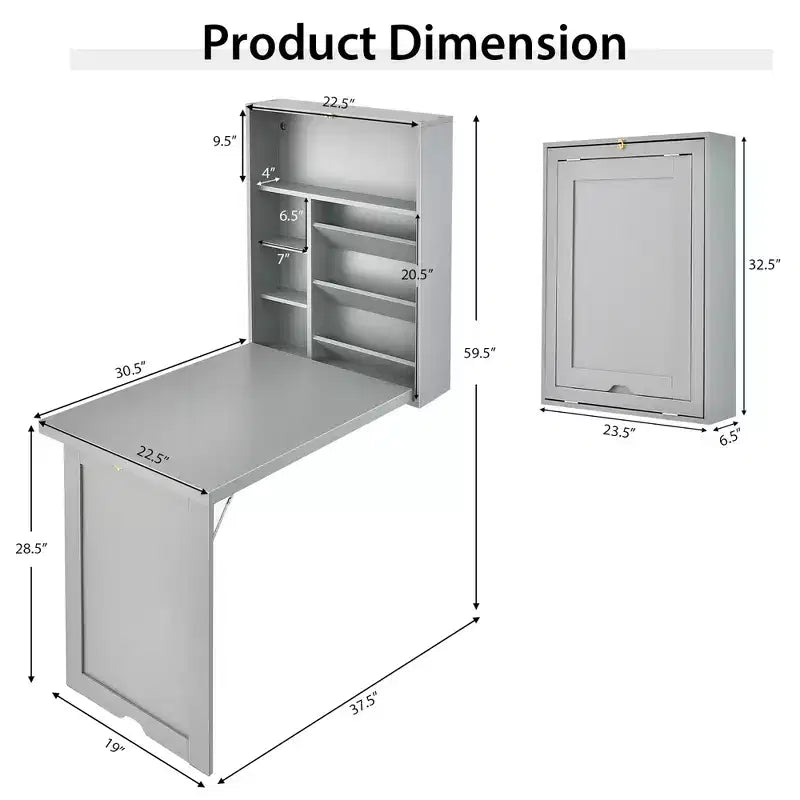 Wall Mounted Computer Convertible Desk Floating Desk with Storage Bookcases