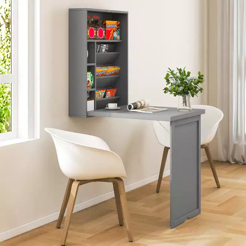 Wall Mounted Computer Convertible Desk Floating Desk with Storage Bookcases