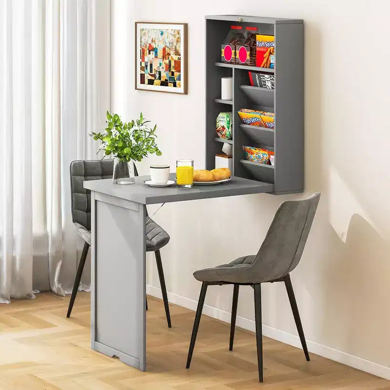 Wall Mounted Computer Convertible Desk Floating Desk with Storage Bookcases