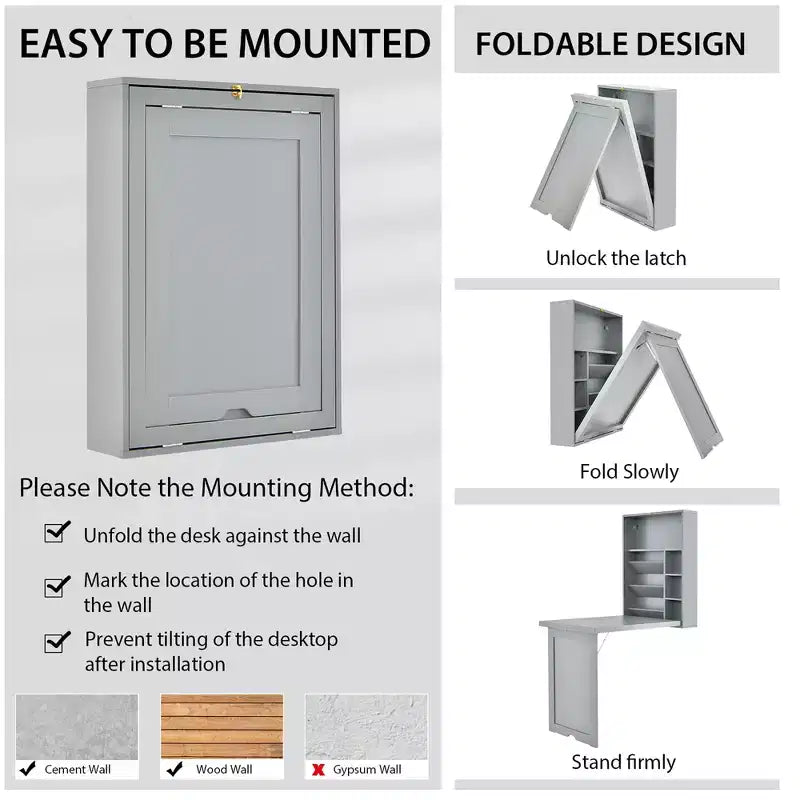 Wall Mounted Computer Convertible Desk Floating Desk with Storage Bookcases