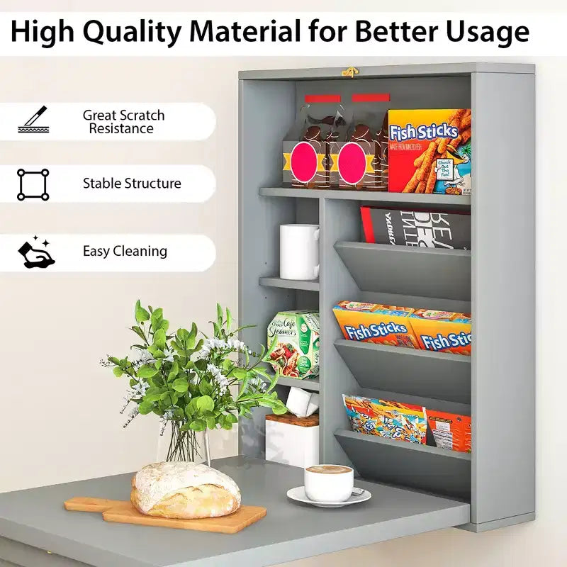 Wall Mounted Computer Convertible Desk Floating Desk with Storage Bookcases