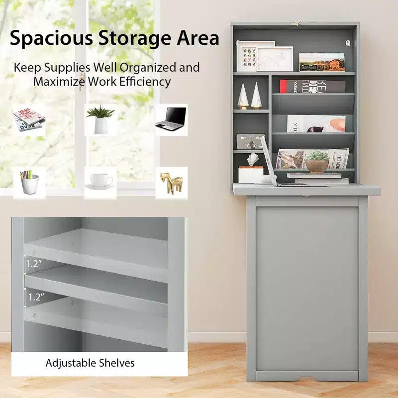 Wall Mounted Computer Convertible Desk Floating Desk with Storage Bookcases