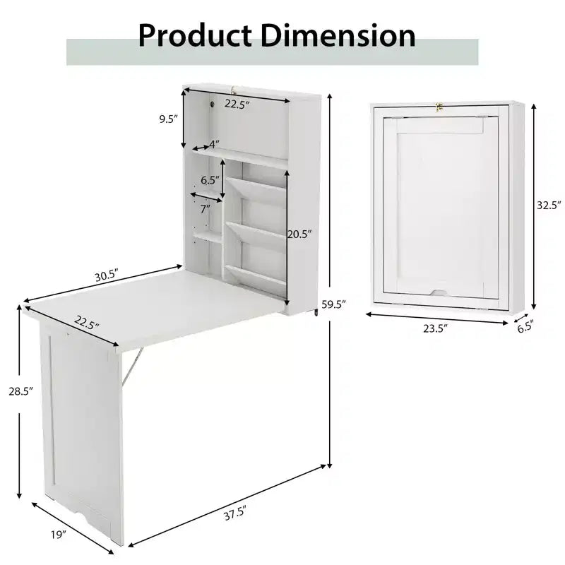Wall Mounted Computer Convertible Desk Floating Desk with Storage Bookcases