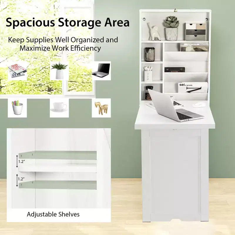 Wall Mounted Computer Convertible Desk Floating Desk with Storage Bookcases