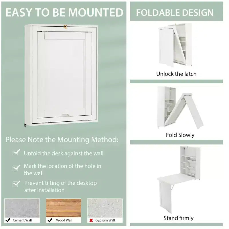 Wall Mounted Computer Convertible Desk Floating Desk with Storage Bookcases