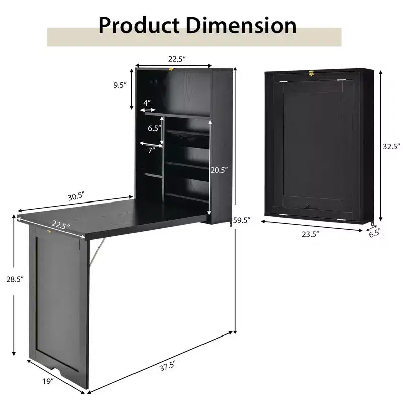 Wall Mounted Computer Convertible Desk Floating Desk with Storage Bookcases