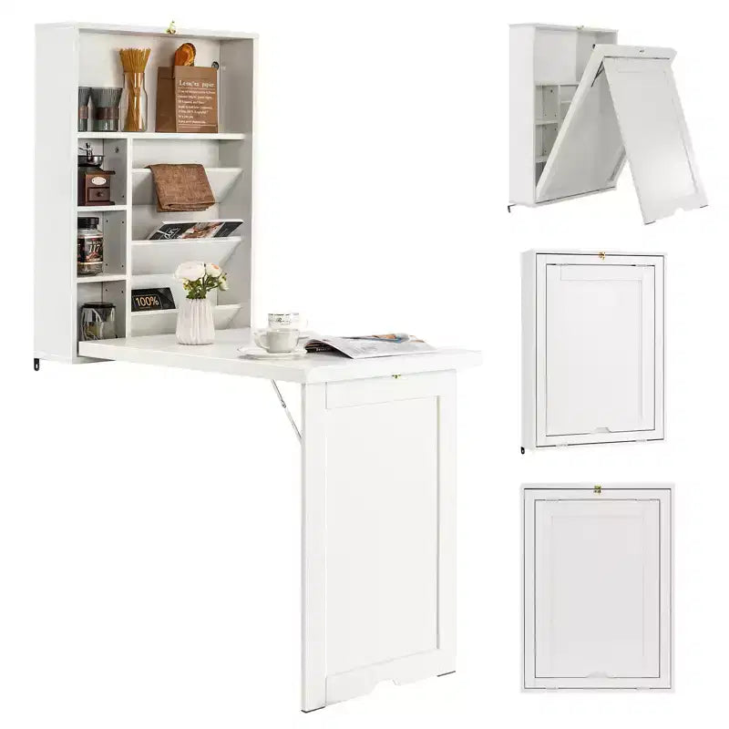 Wall Mounted Computer Convertible Desk Floating Desk with Storage Bookcases