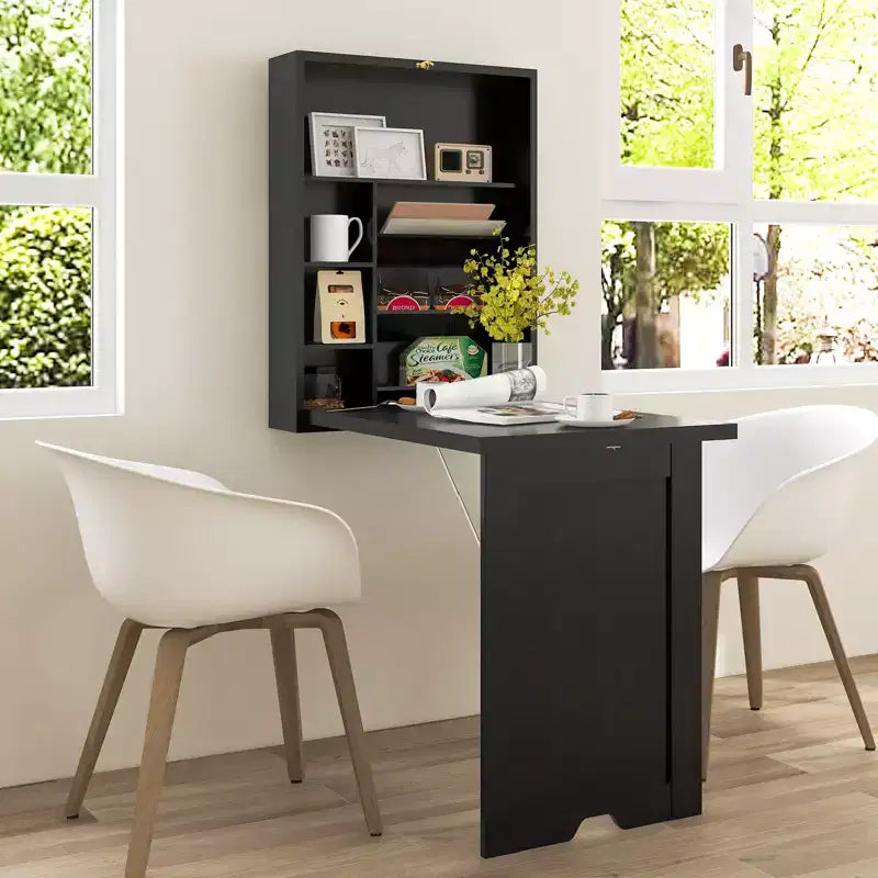 Wall Mounted Computer Convertible Desk Floating Desk with Storage Bookcases