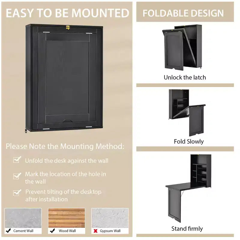 Wall Mounted Computer Convertible Desk Floating Desk with Storage Bookcases