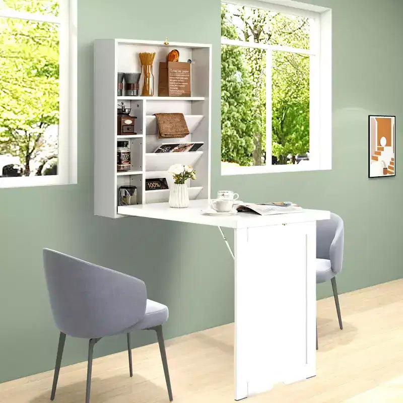 Wall Mounted Computer Convertible Desk Floating Desk with Storage Bookcases