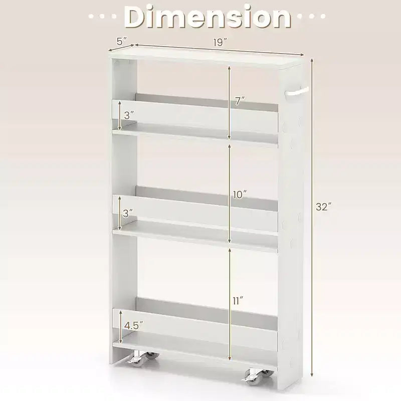 4-Tier Slim Storage Cart with Open Shelves Rolling Kitchen Cart on Wheels Narrow