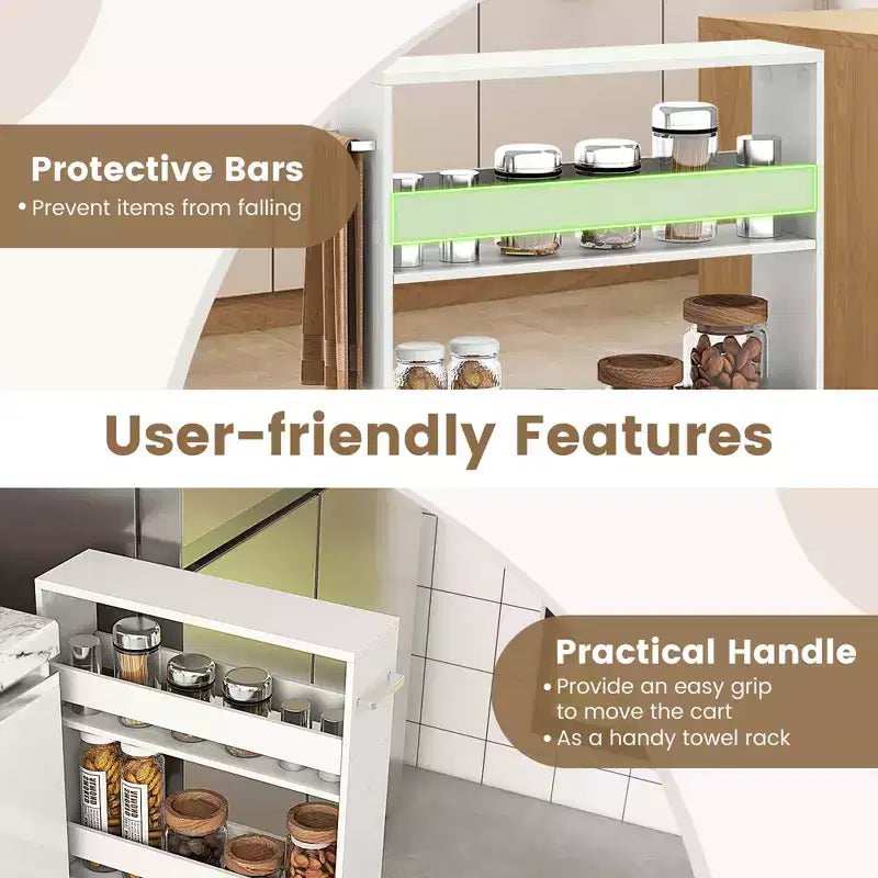 4-Tier Slim Storage Cart with Open Shelves Rolling Kitchen Cart on Wheels Narrow