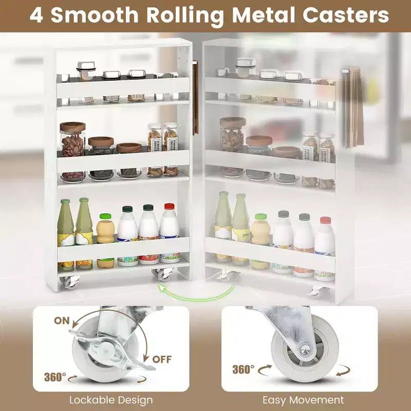 4-Tier Slim Storage Cart with Open Shelves Rolling Kitchen Cart on Wheels Narrow