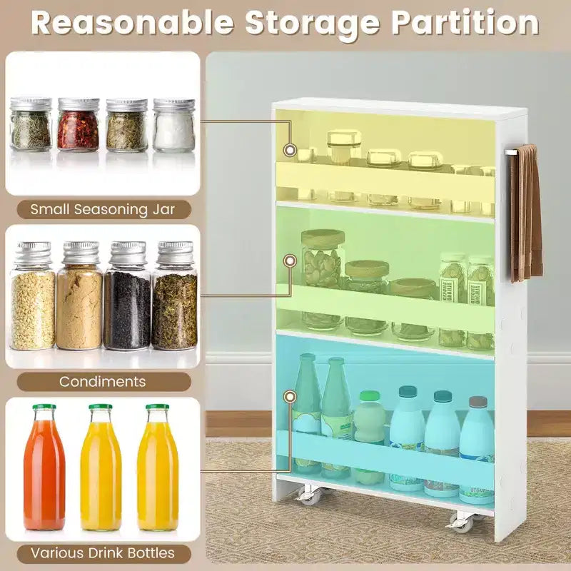 4-Tier Slim Storage Cart with Open Shelves Rolling Kitchen Cart on Wheels Narrow