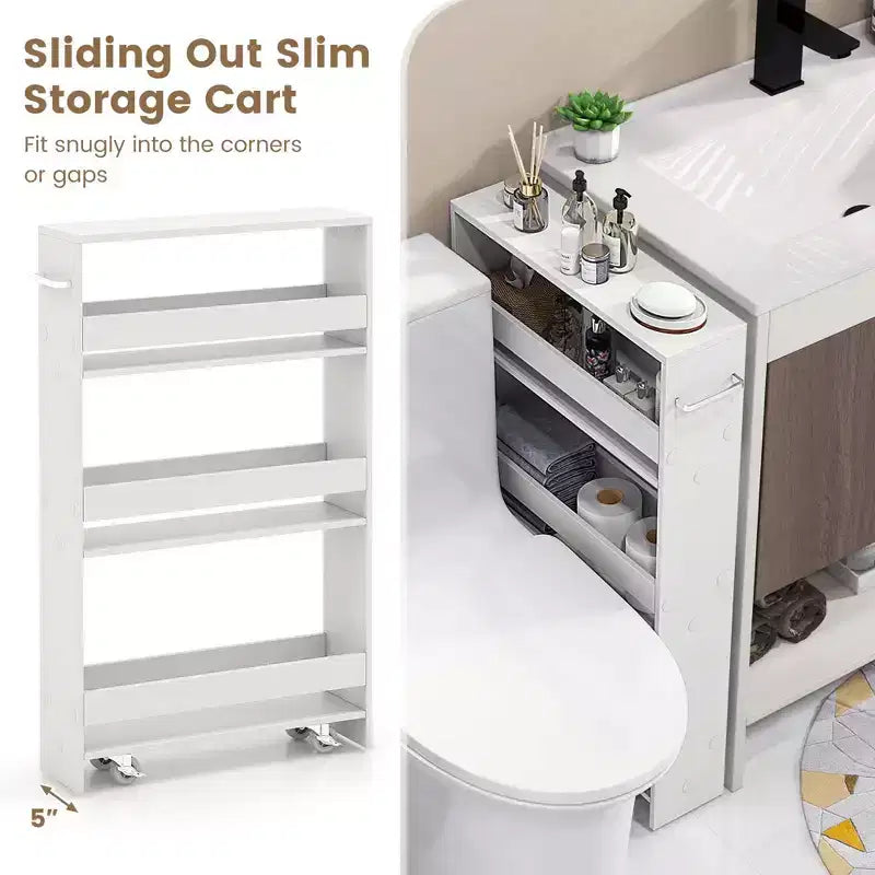 4-Tier Slim Storage Cart with Open Shelves Rolling Kitchen Cart on Wheels Narrow