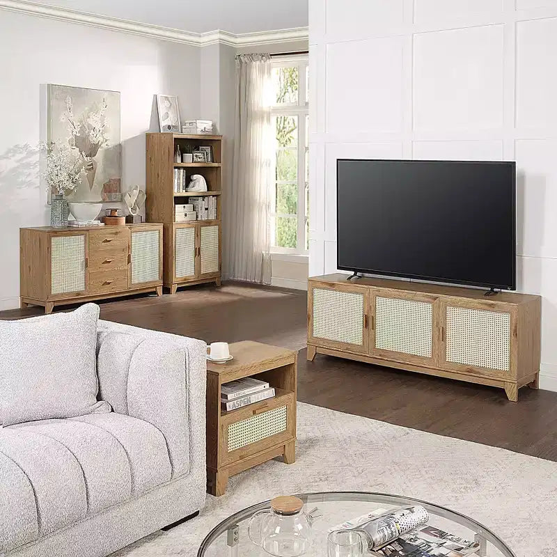 Modern 7 Shelf Cane Bookcase