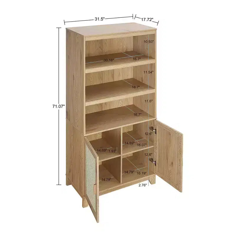 Modern 7 Shelf Cane Bookcase